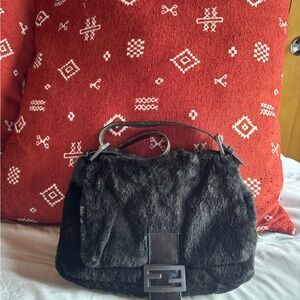 Fendi Mamma Baguette Black Faux Fur Shoulder Bag
